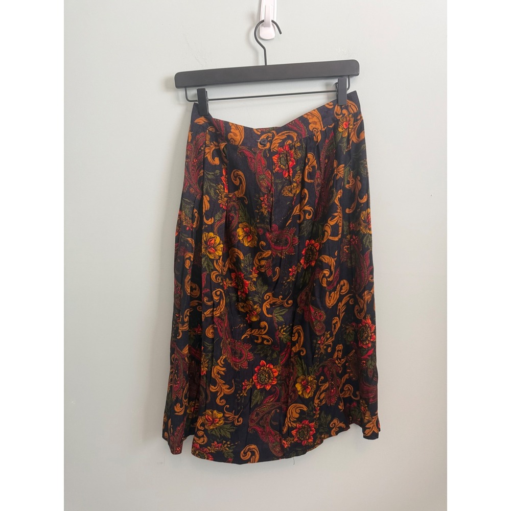 Vintage Michele Petite Paisley Midi Skirt USA Made 80s 90s ILGWU Rayon Floral 12